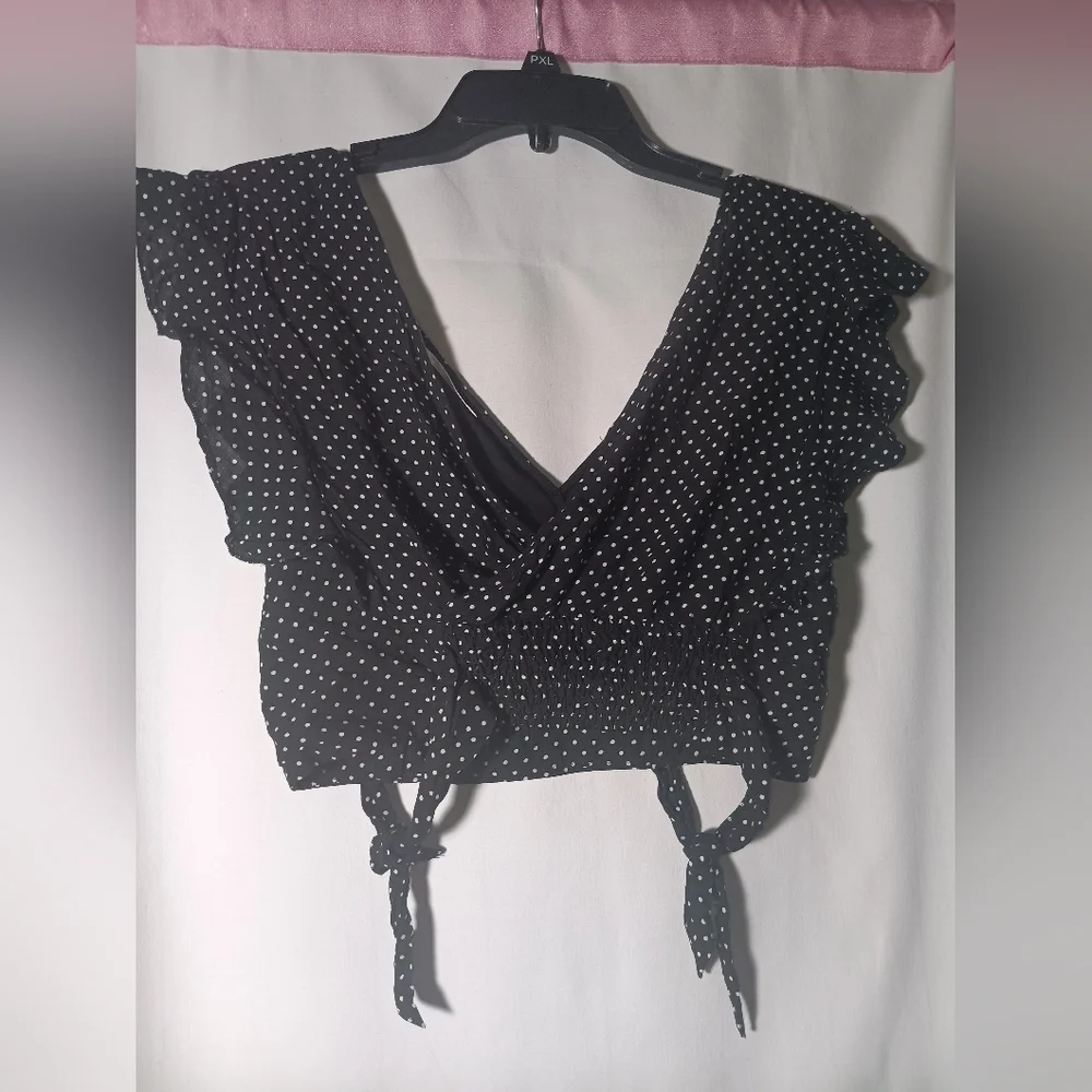 Free People Chic Black Polka Dot Tie-Strap Top